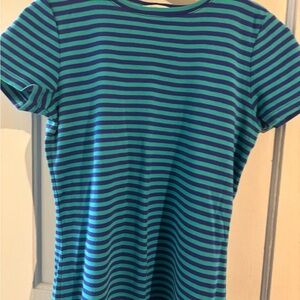 Isaac Mizrahi Blue and Green Striped Short Sleeve Tee